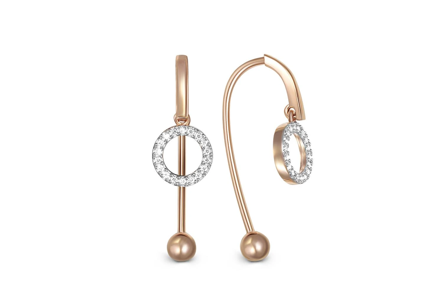 Серьги из красного золота с 36 фианитами