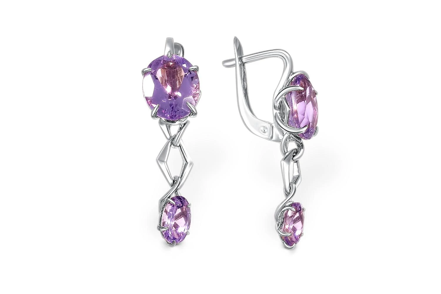 Серьги из белого золота с 4 аметистами