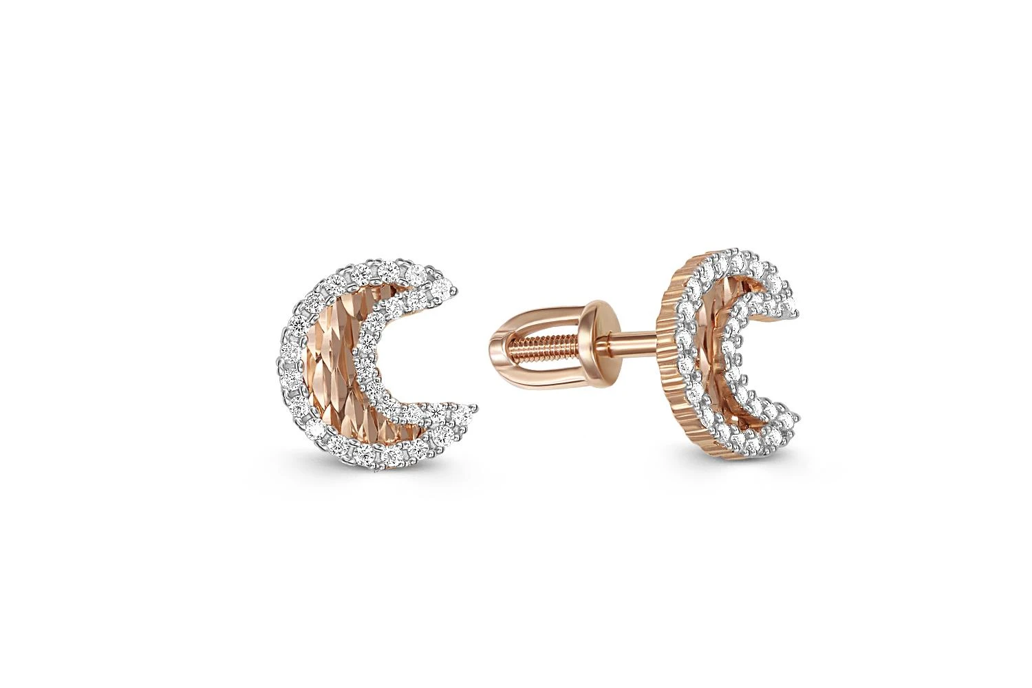 Серьги-пусеты Месяцы из красного золота с 52 фианитами