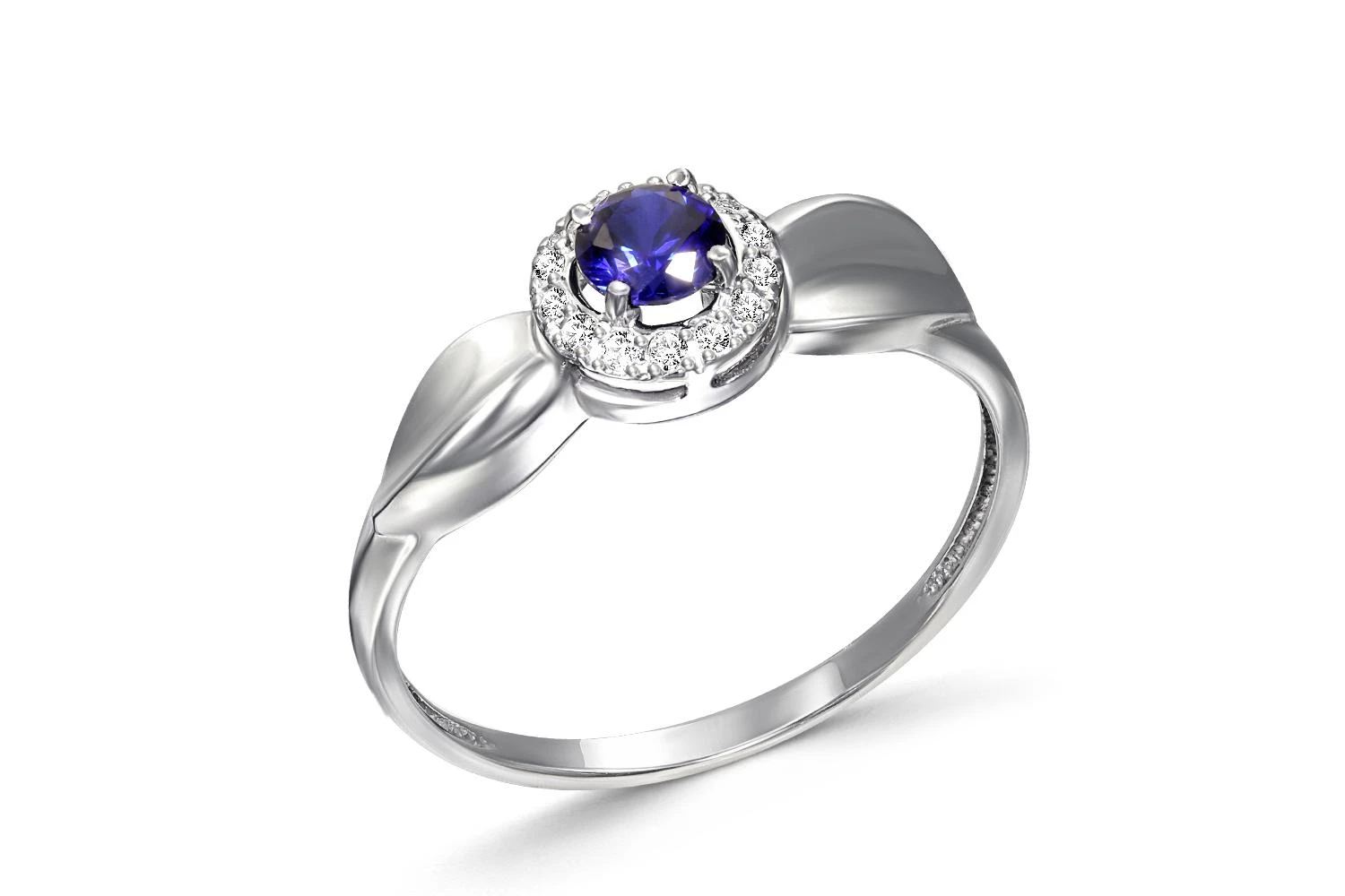 Кольцо из белого золота с сапфиром и 14 бриллиантами