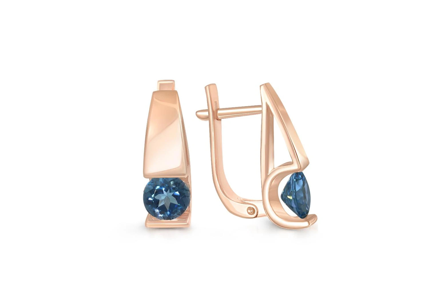 Серьги из красного золота с 2 кварцами