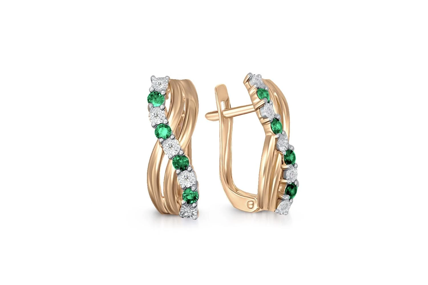 Серьги Дорожки из жёлтого золота с 8 изумрудами и 10 бриллиантами