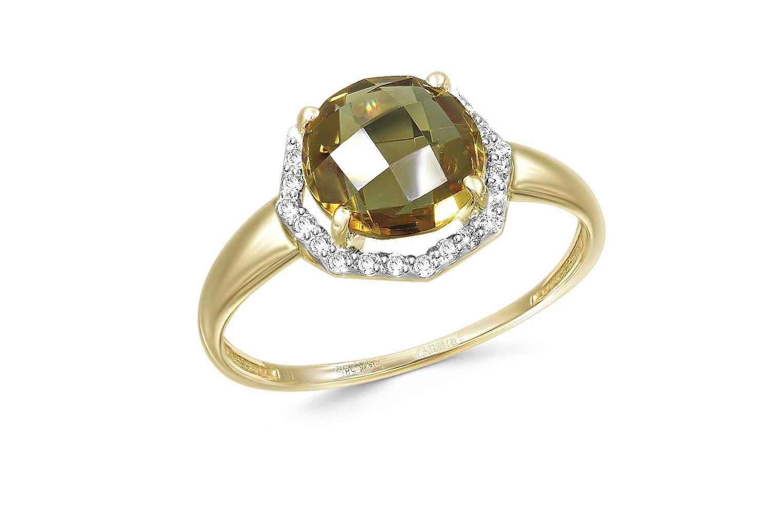 Кольцо из жёлтого золота с султанитом и 25 фианитами