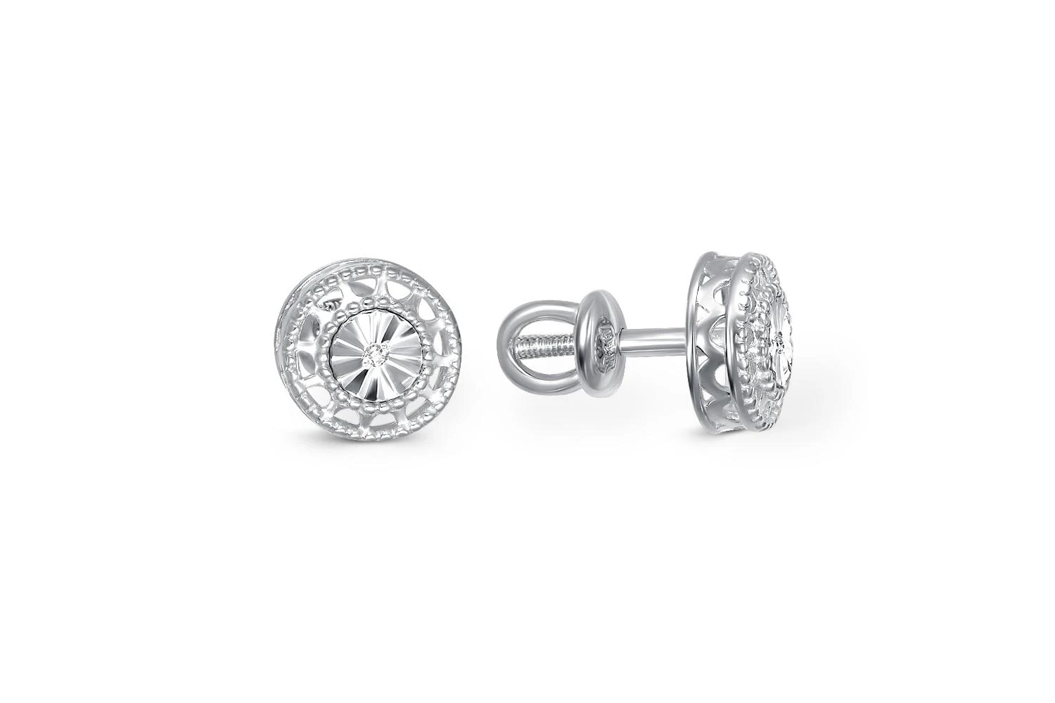 Серьги-пусеты из белого золота с 2 бриллиантами