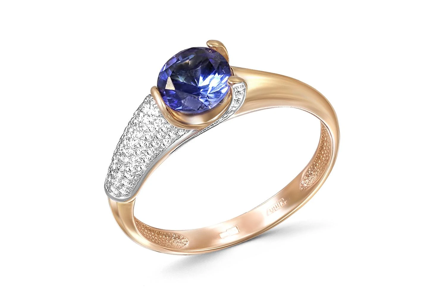 Кольцо из красного золота с сапфиром и 76 фианитами