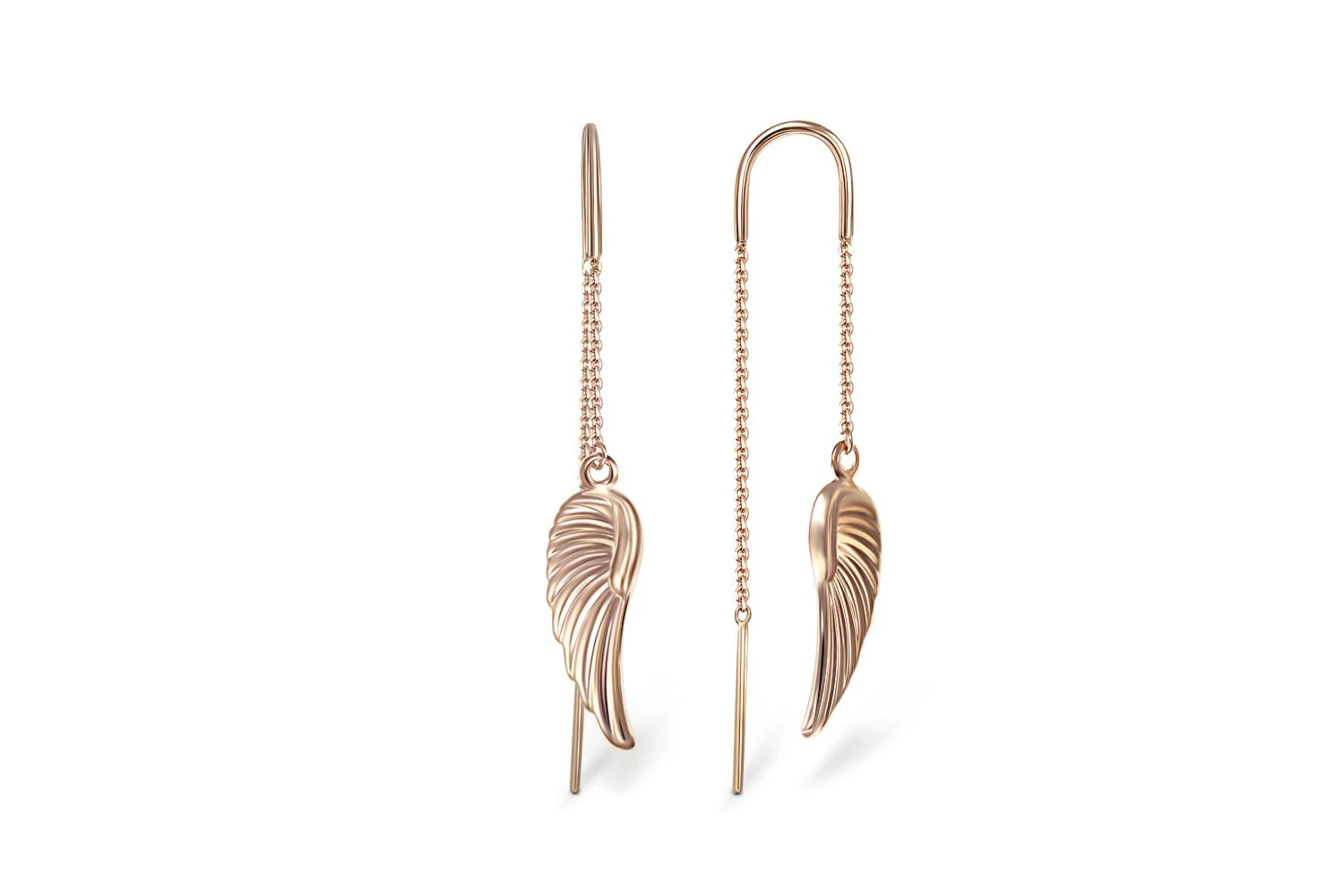 Серьги-продёвки Крылья из красного золота без вставок