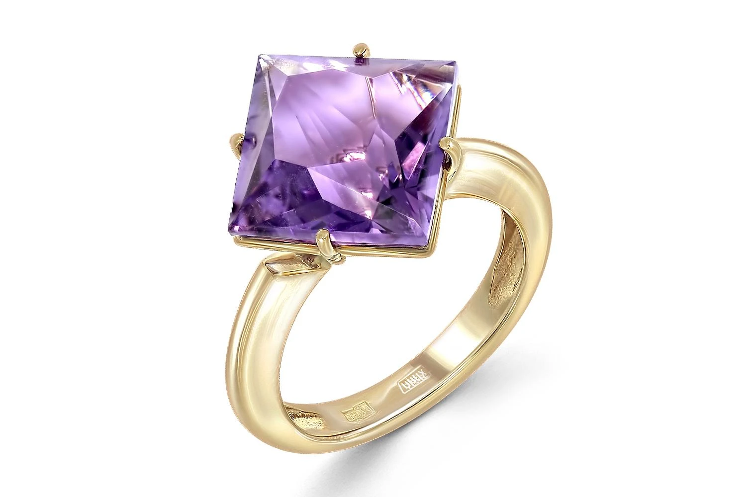 Кольцо из жёлтого золота с аметистом