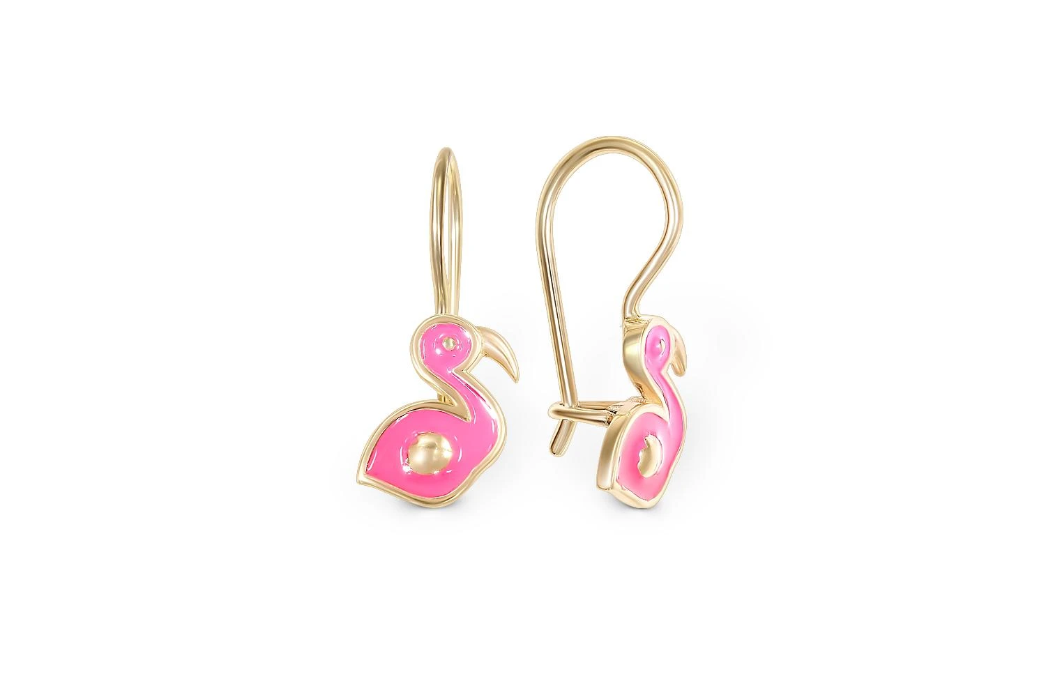 Детские серьги Фламинго из жёлтого золота без вставок