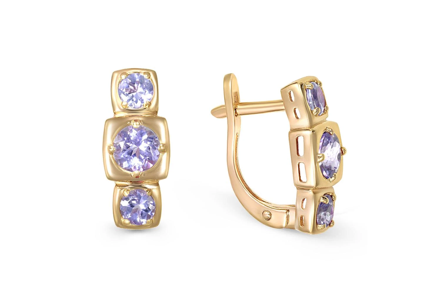 Серьги из жёлтого золота с 6 танзанитами