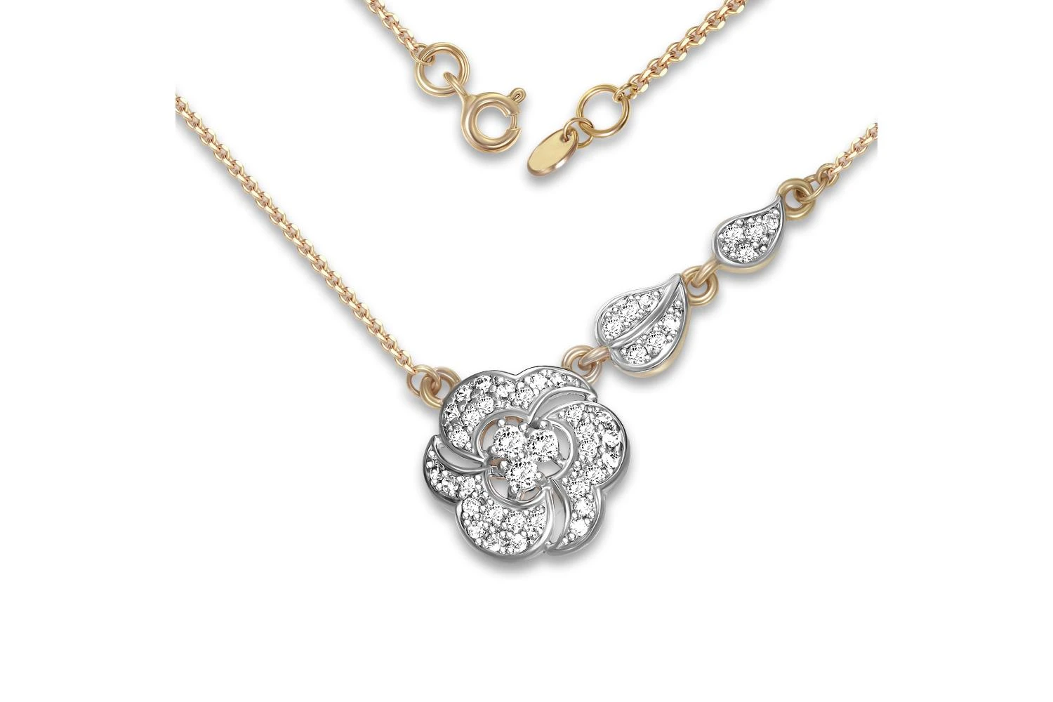 Колье Цветок из жёлтого золота с 43 фианитами