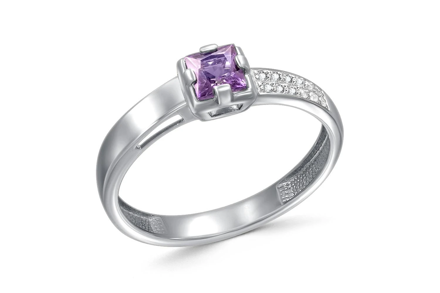 Кольцо из белого золота с аметистом и 12 фианитами