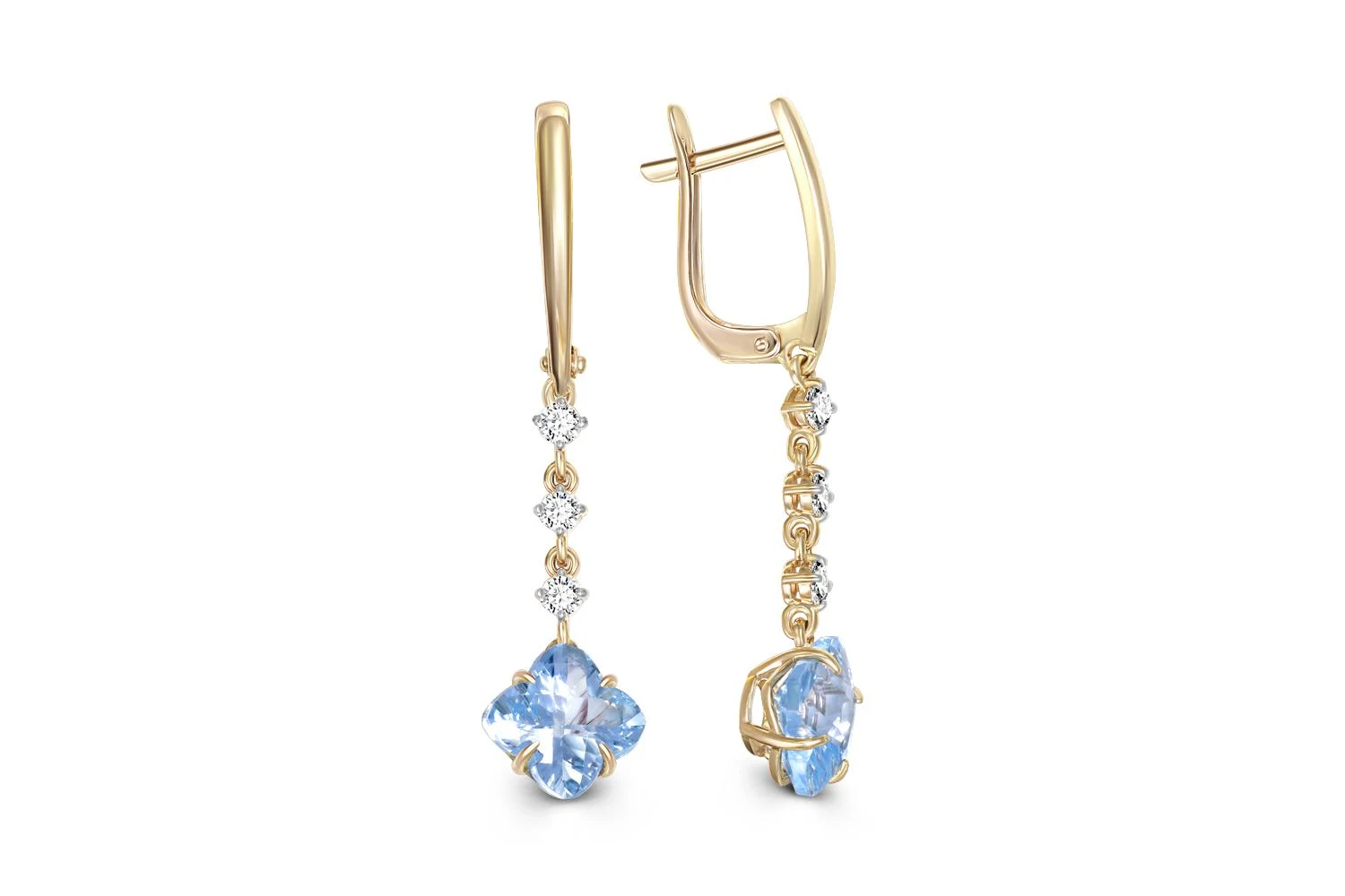 Серьги из жёлтого золота с 2 топазами sky и 6 фианитами