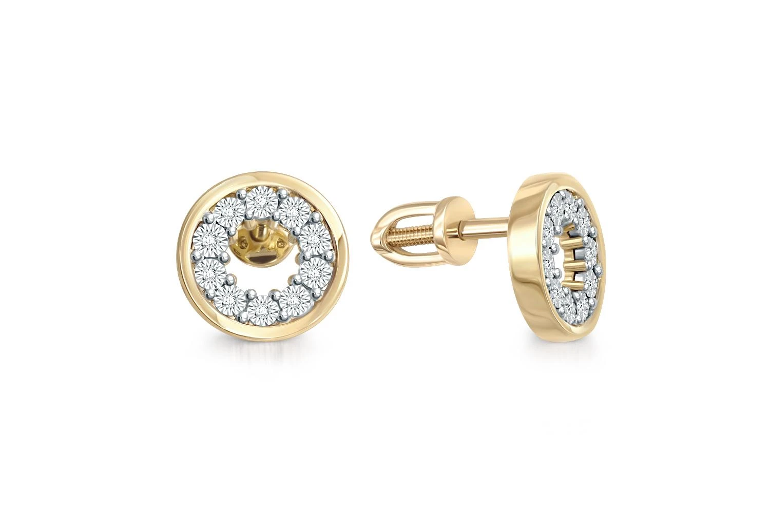 Серьги-пусеты из жёлтого золота с 20 бриллиантами