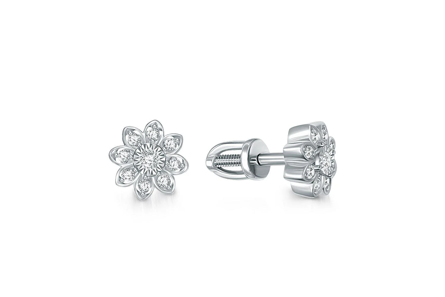 Серьги-пусеты Цветы из белого золота с 18 бриллиантами