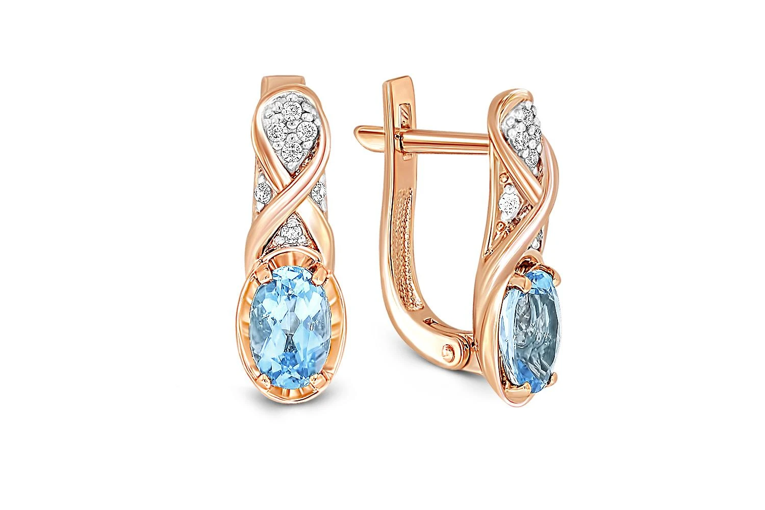 Серьги из красного золота с 2 топазами swiss и 14 фианитами