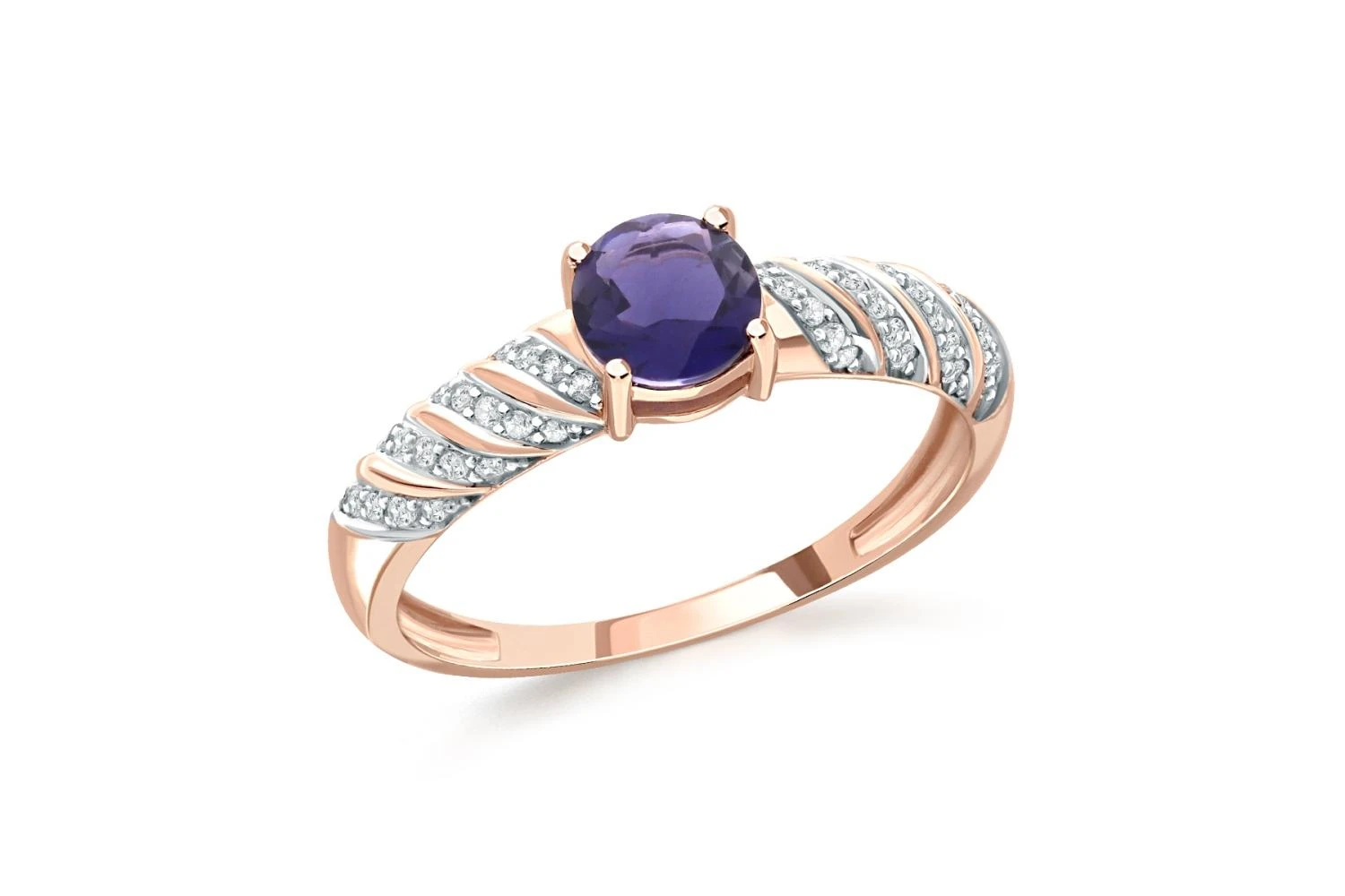 Кольцо из красного золота с иолитом и 44 фианитами