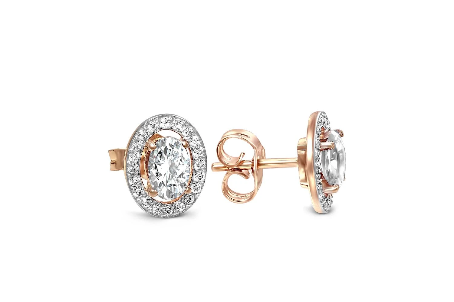 Серьги-пусеты из красного золота с 42 фианитами