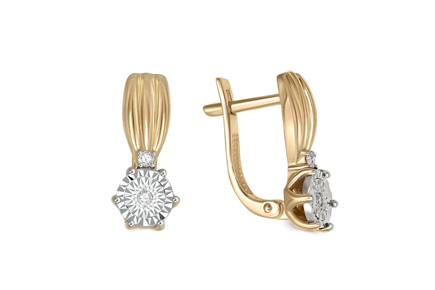 Серьги из жёлтого золота с 4 бриллиантами