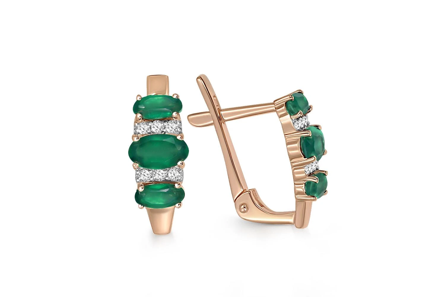 Серьги из красного золота с 6 агатами и 12 фианитами