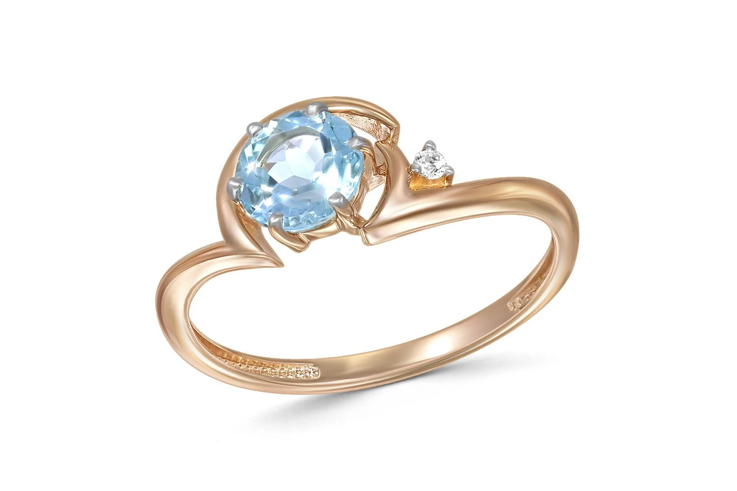 Кольцо из красного золота с топазом sky и фианитом