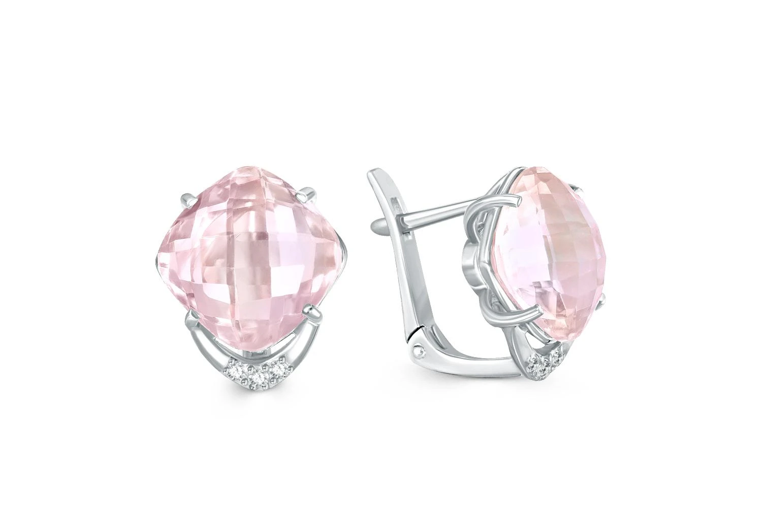 Серьги из белого золота с 2 кварцами и 6 фианитами