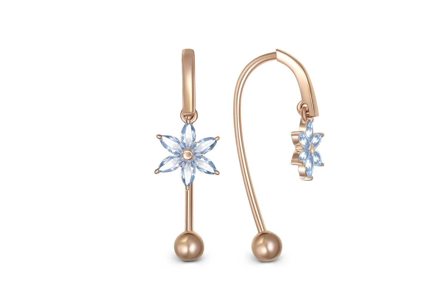 Серьги Цветы из красного золота с 12 топазами sky