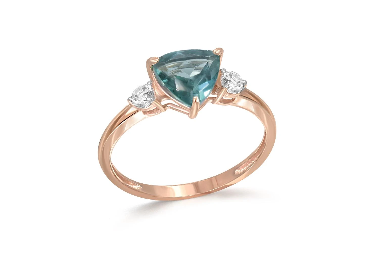 Кольцо из красного золота с ситаллом и 2 фианитами