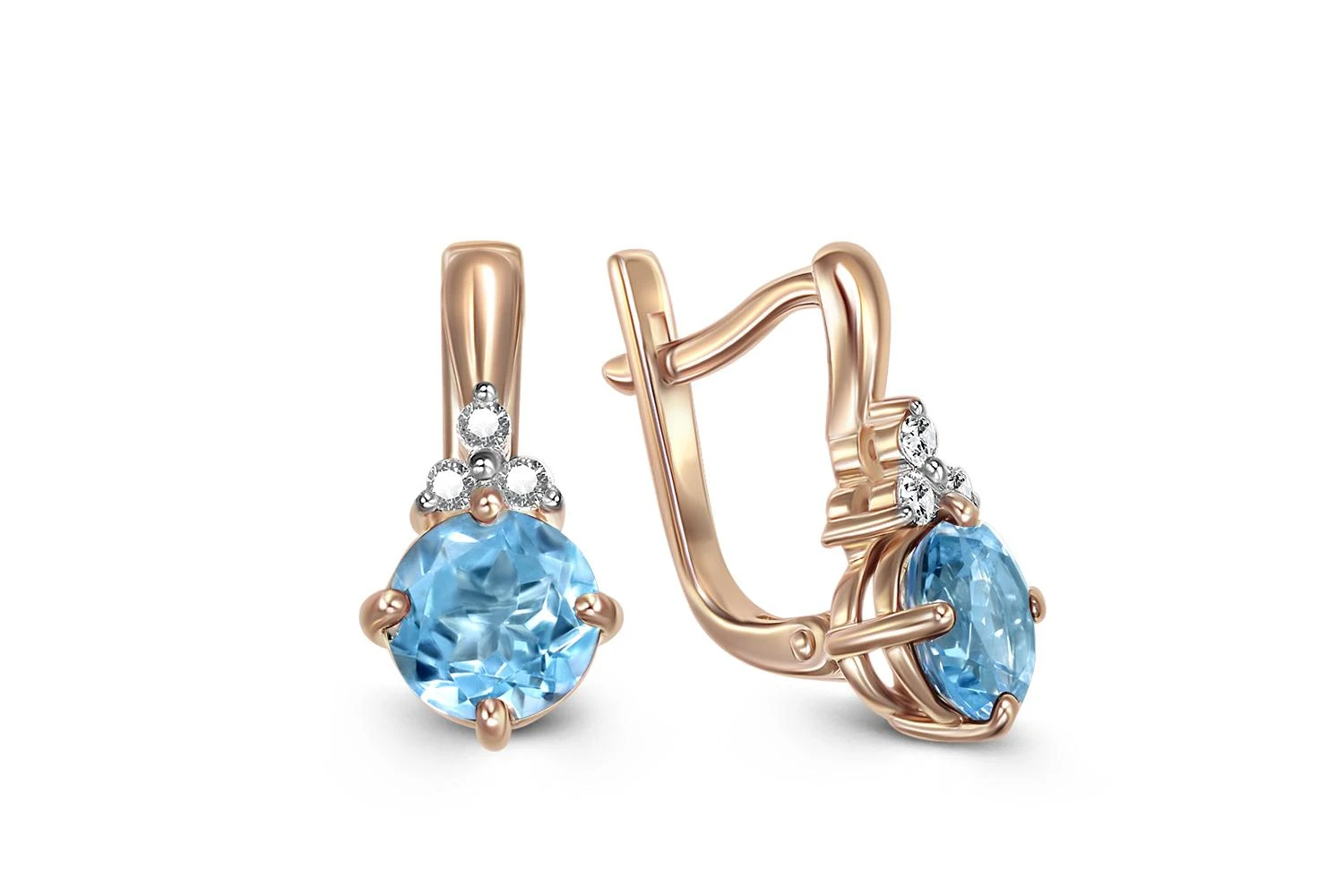 Серьги из красного золота с 2 топазами swiss и 6 фианитами