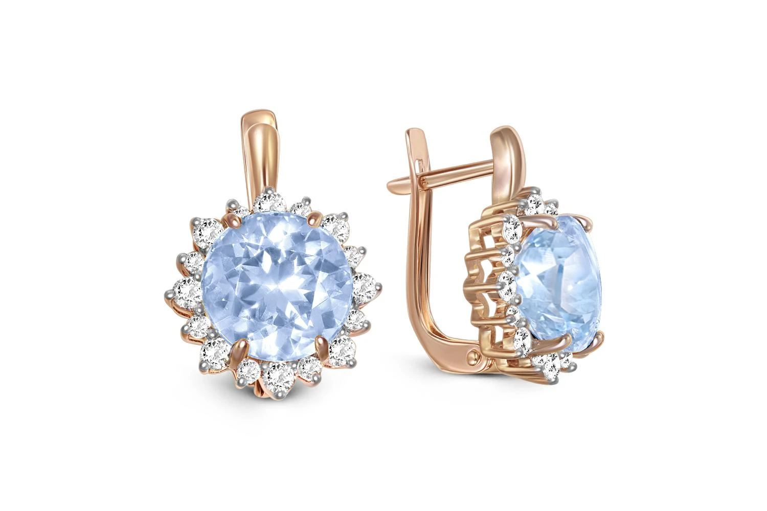 Серьги из красного золота с 2 топазами sky и 32 фианитами