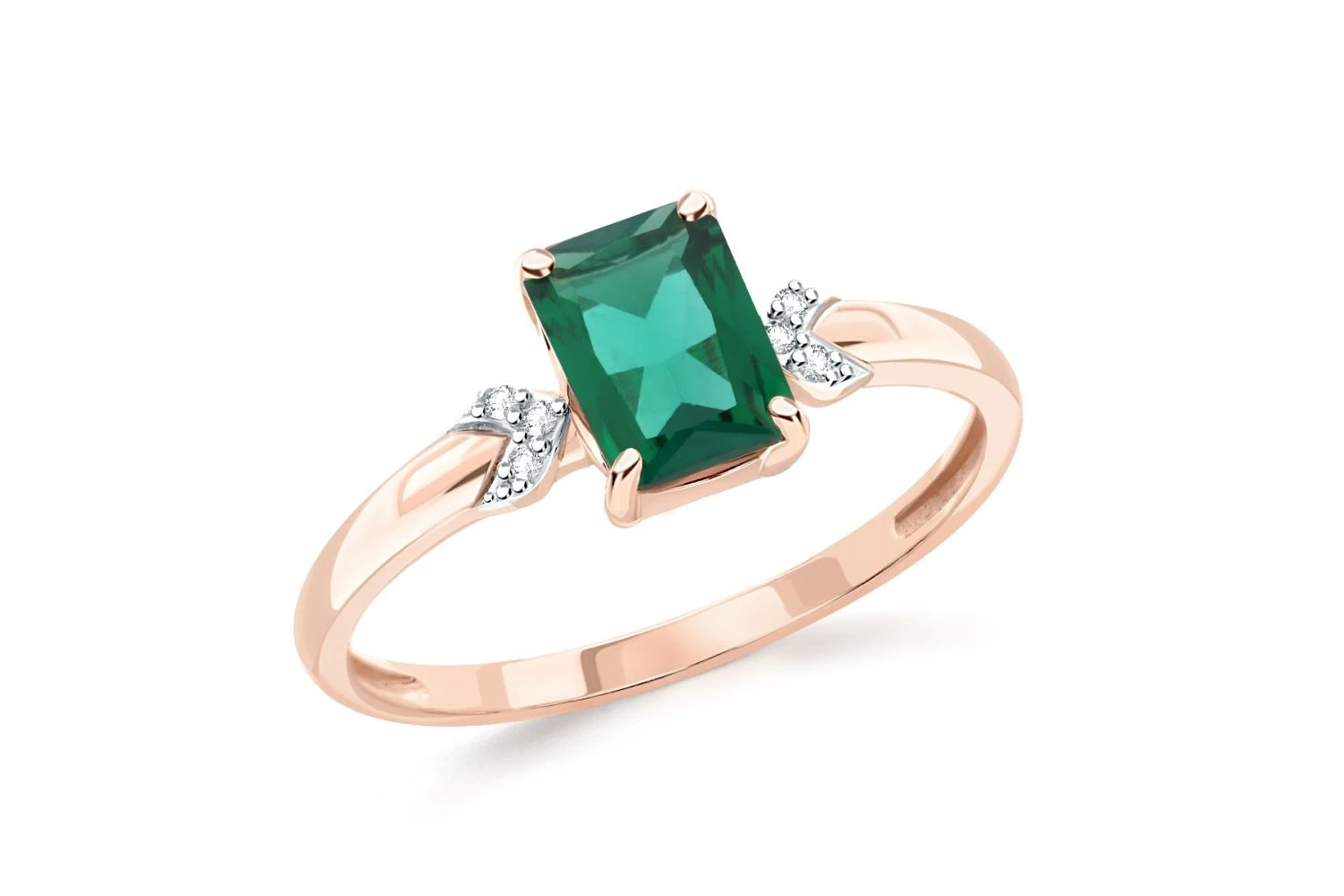 Кольцо из красного золота с изумрудом и 6 бриллиантами