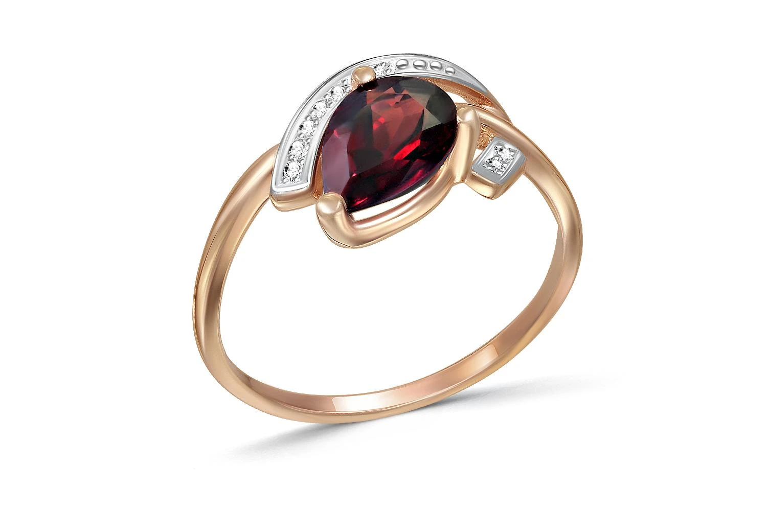 Кольцо из красного золота с гранатом и 9 фианитами