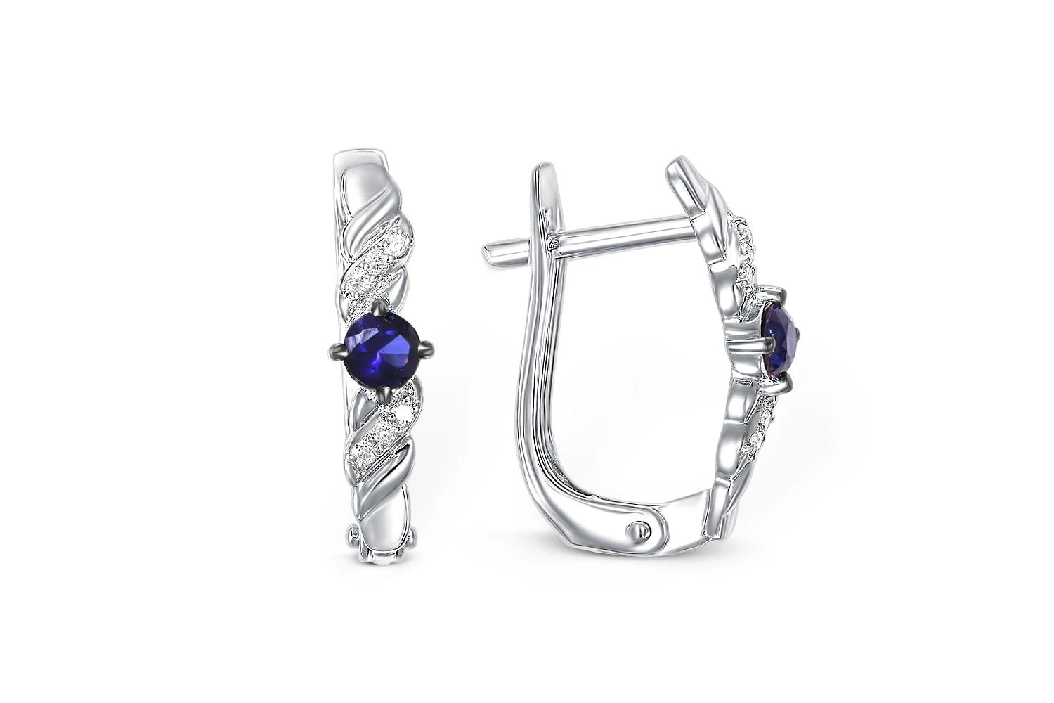 Серьги из белого золота с 2 сапфирами и 12 бриллиантами