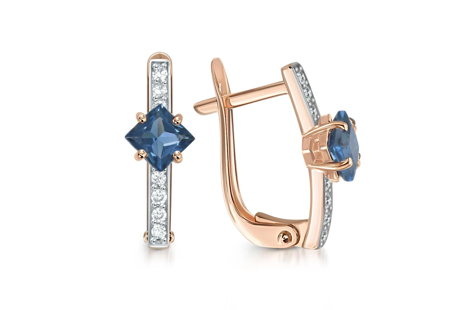 Серьги из красного золота с 2 топазами лондон и 12 фианитами