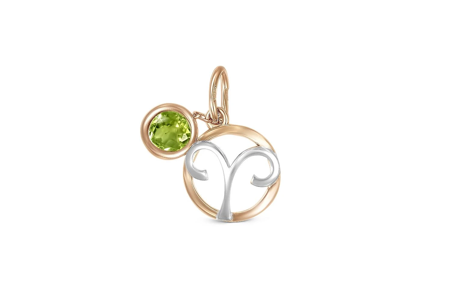 Подвеска Овен из красного золота с хризолитом