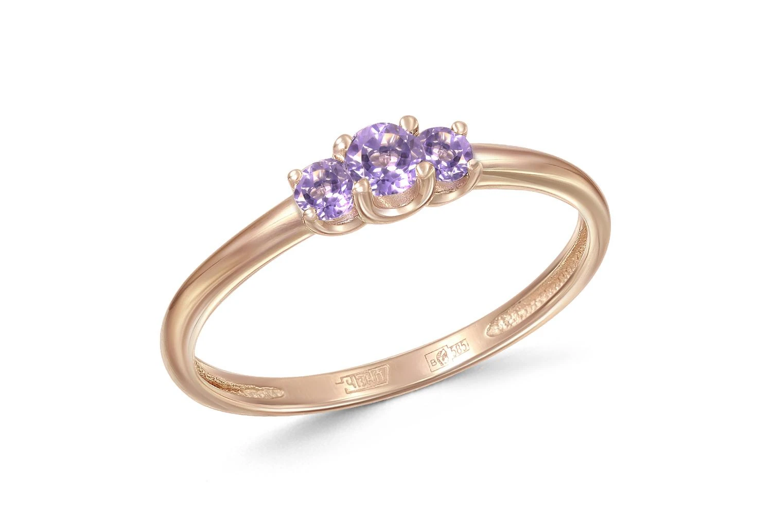 Кольцо из красного золота с 3 аметистами