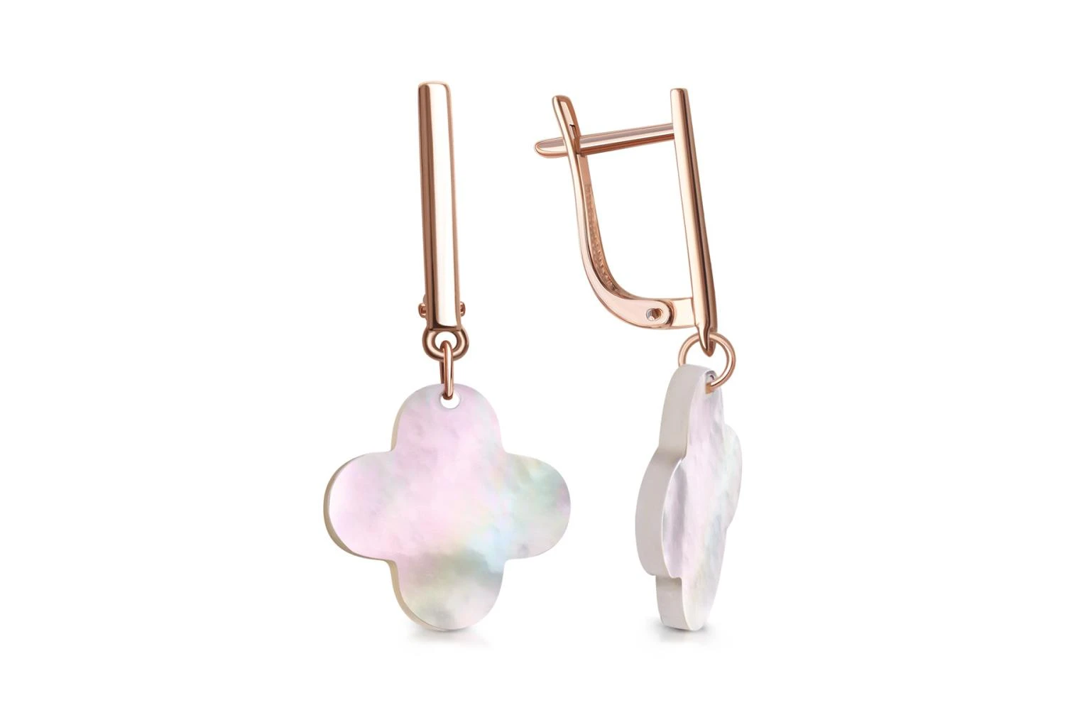 Серьги Клевер из красного золота с перламутром