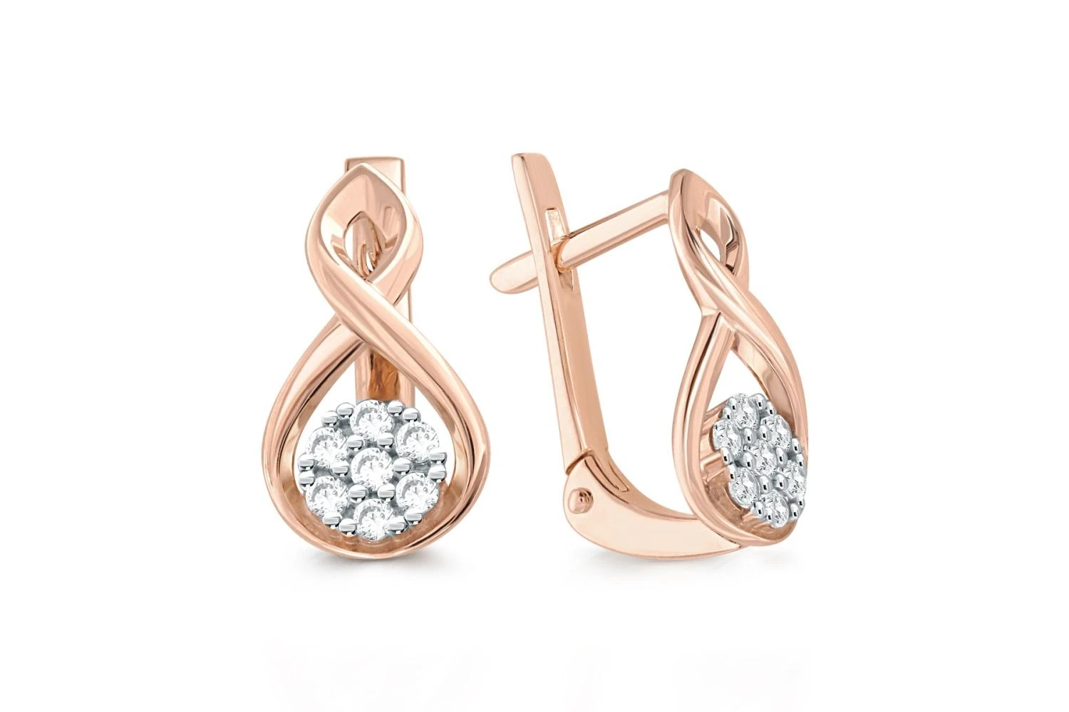 Серьги из красного золота с 14 фианитами