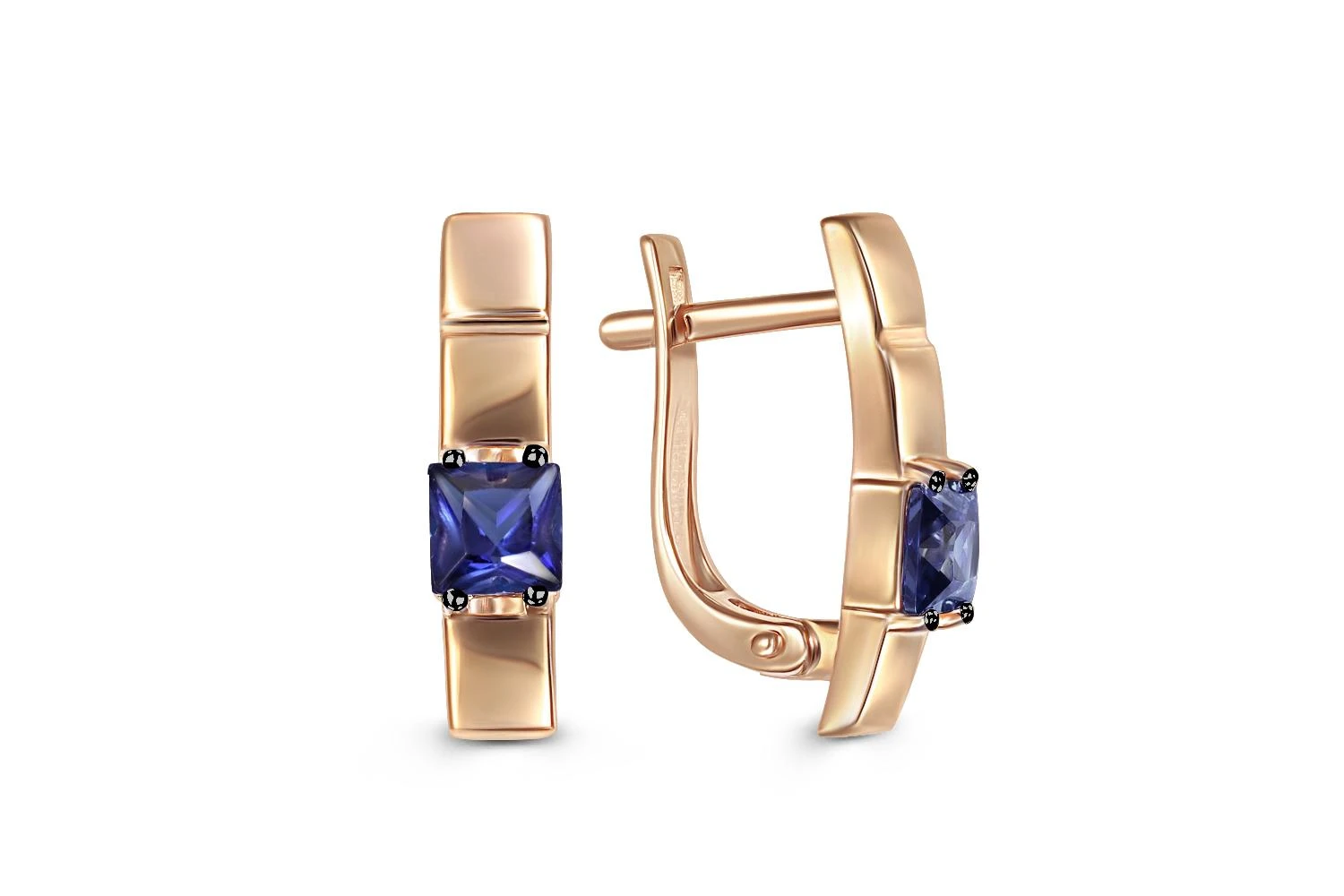 Серьги из красного золота с 2 сапфирами