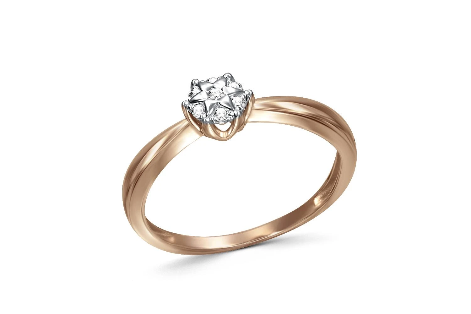 Кольцо Малинка из красного золота с 7 бриллиантами