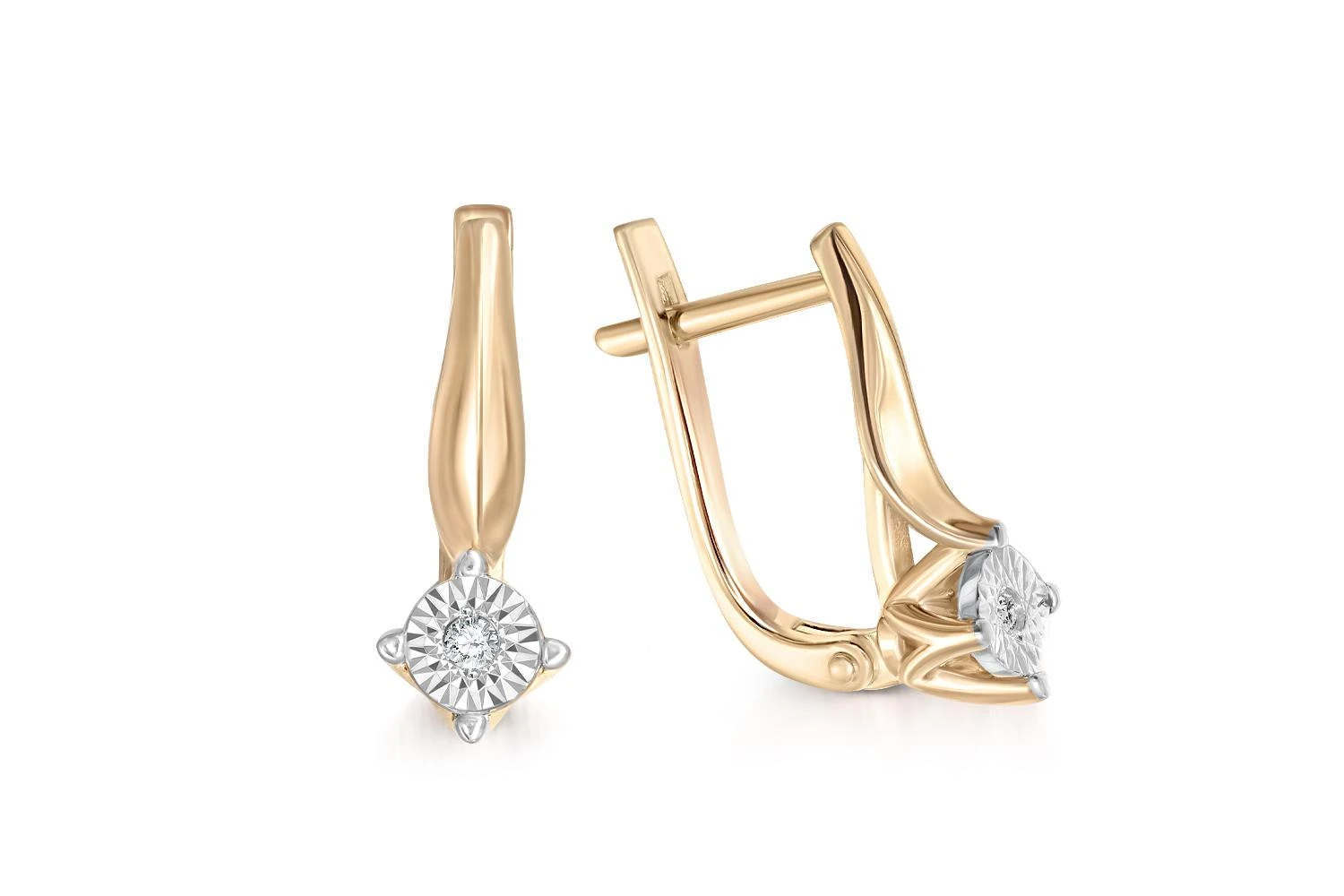 Серьги из жёлтого золота с 2 бриллиантами