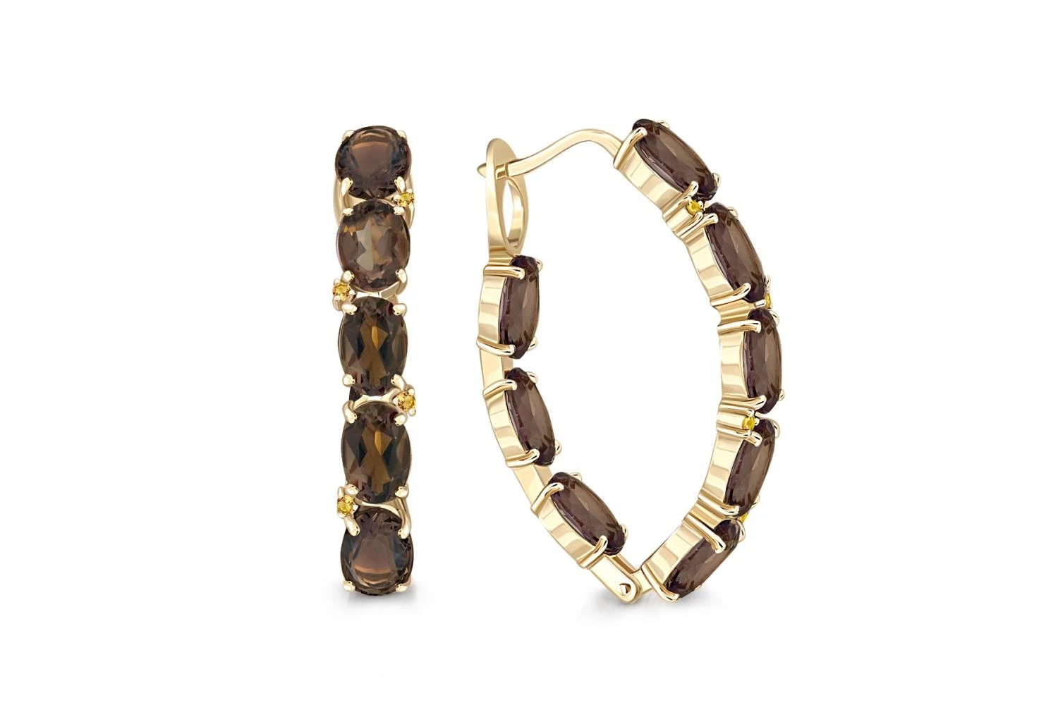 Серьги из жёлтого золота с 16 раухтопазами и 8 цитринами