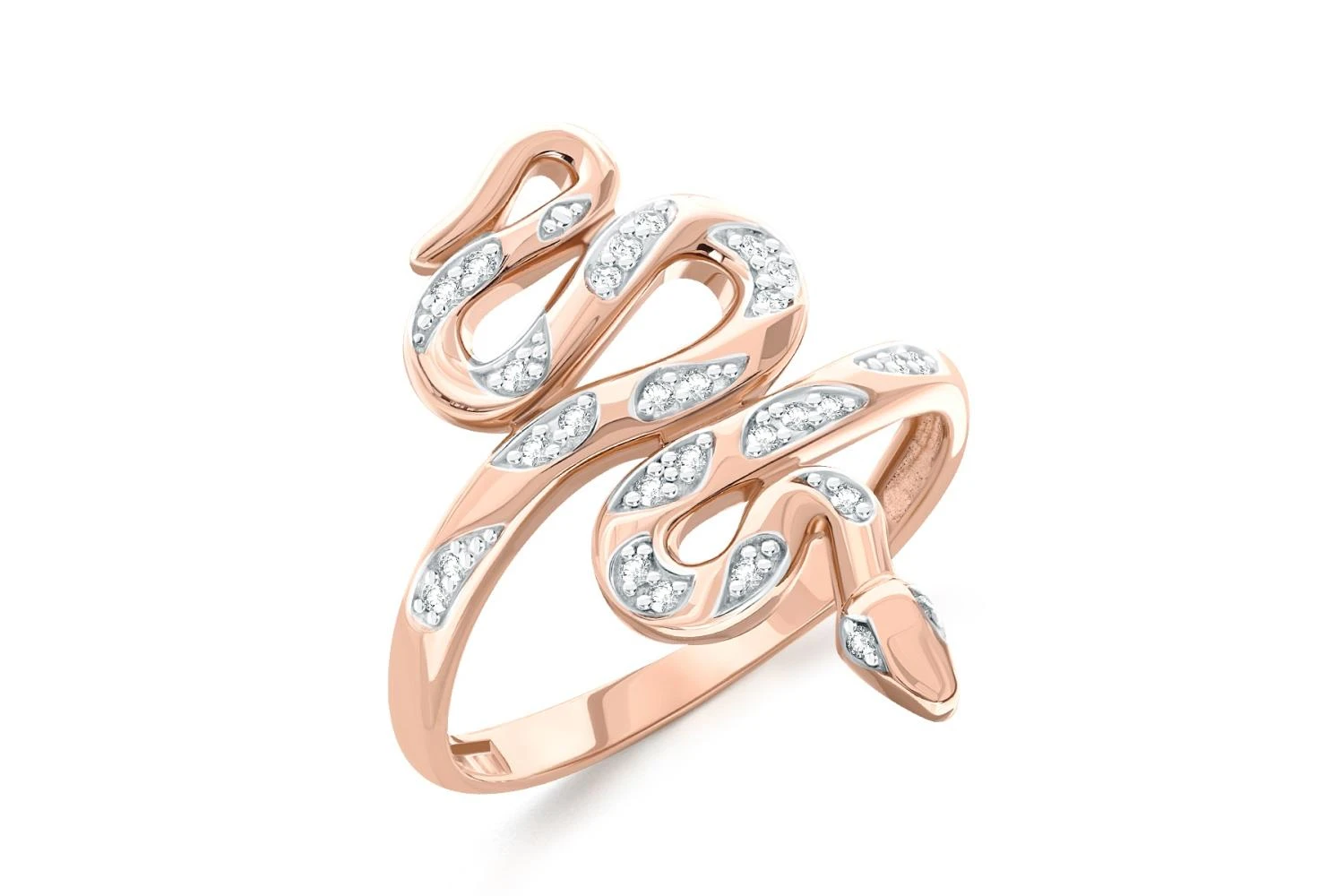 Кольцо Змея из красного золота с 28 фианитами