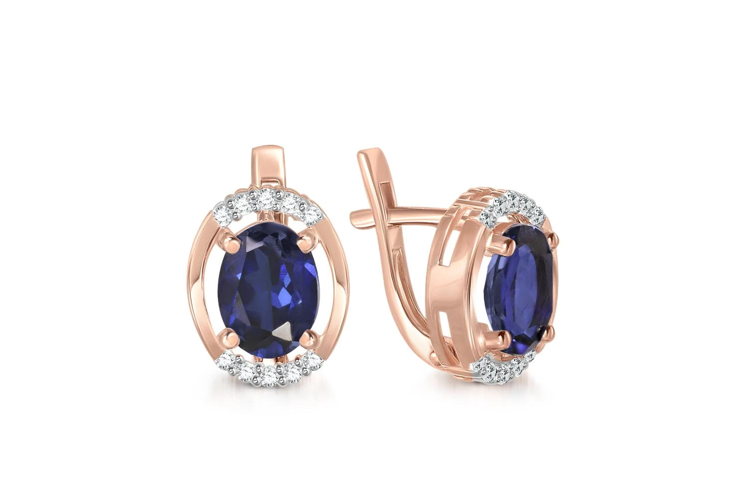 Серьги из красного золота с 2 сапфирами и 20 бриллиантами