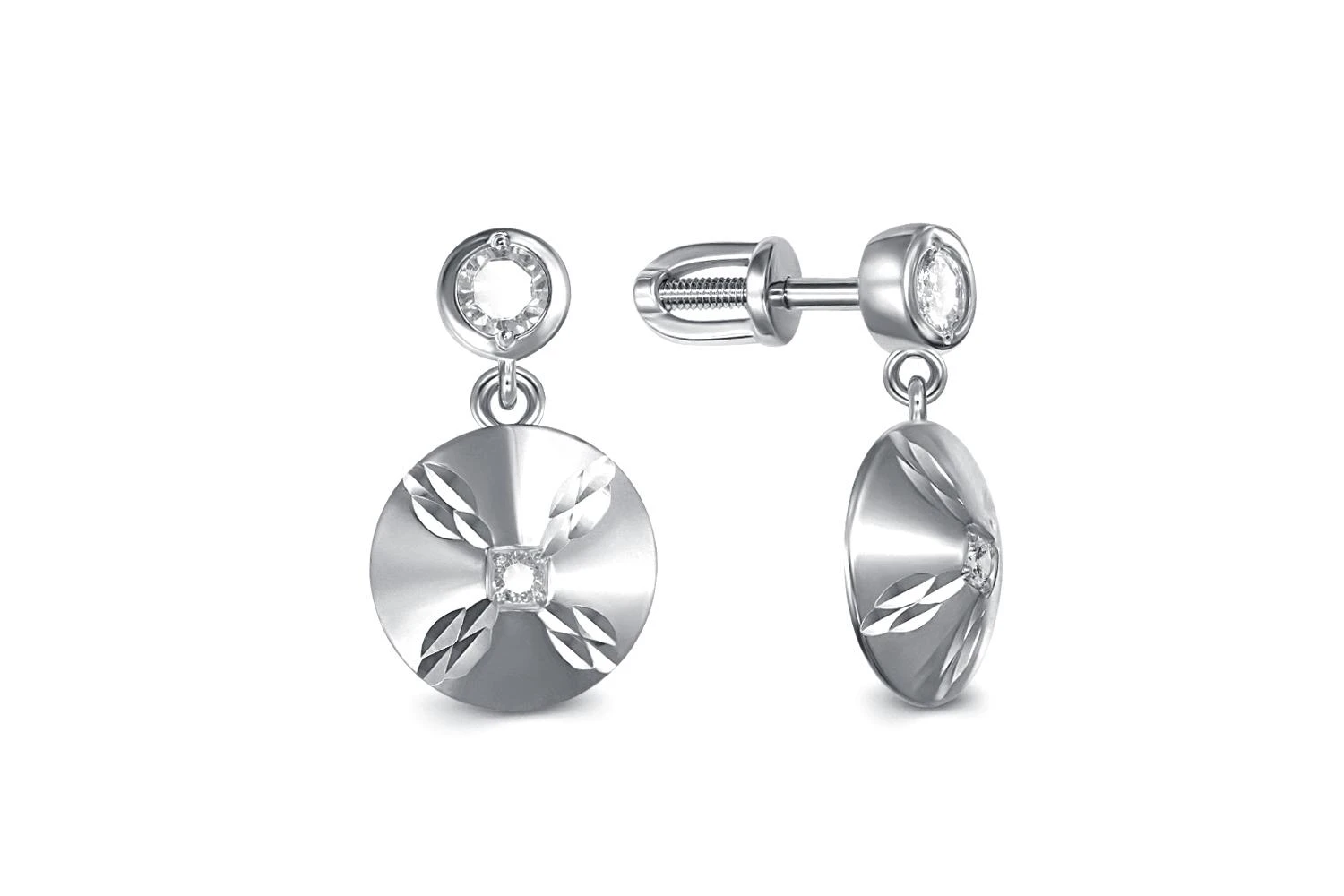 Серьги-пусеты из белого золота с 4 фианитами