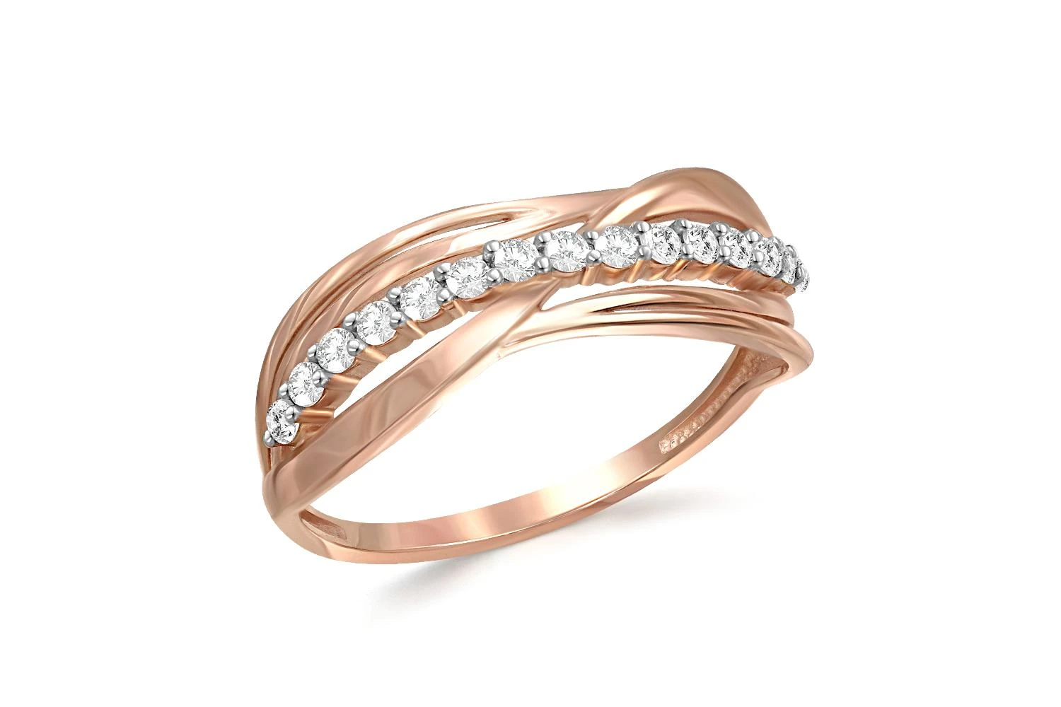 Кольцо дорожка из красного золота с 15 фианитами