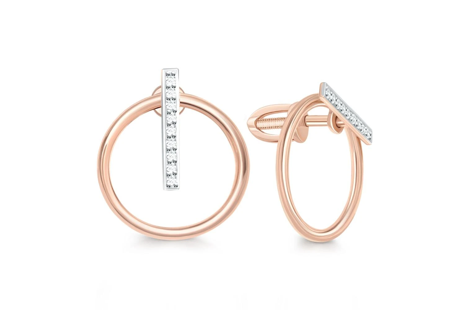 Серьги-пусеты Круги из красного золота с 18 фианитами