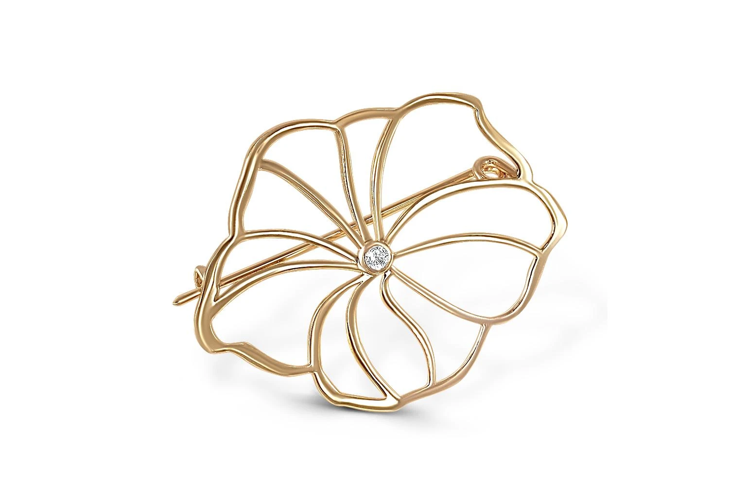 Брошь Цветок из жёлтого золота с бриллиантом