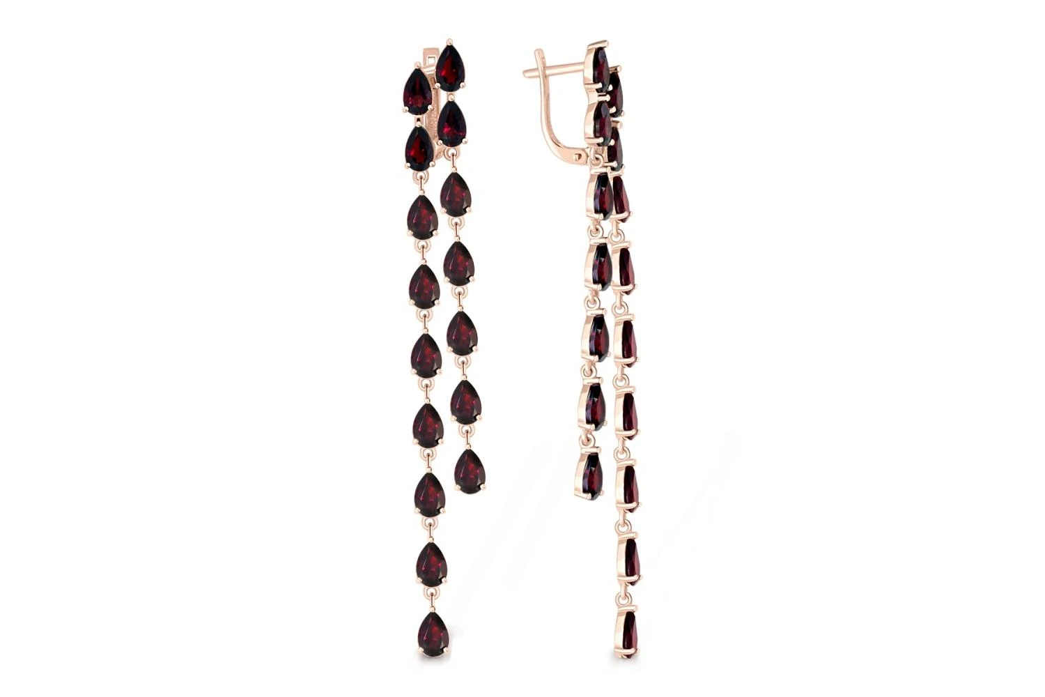 Серьги Дорожки из красного золота с 32 гранатами