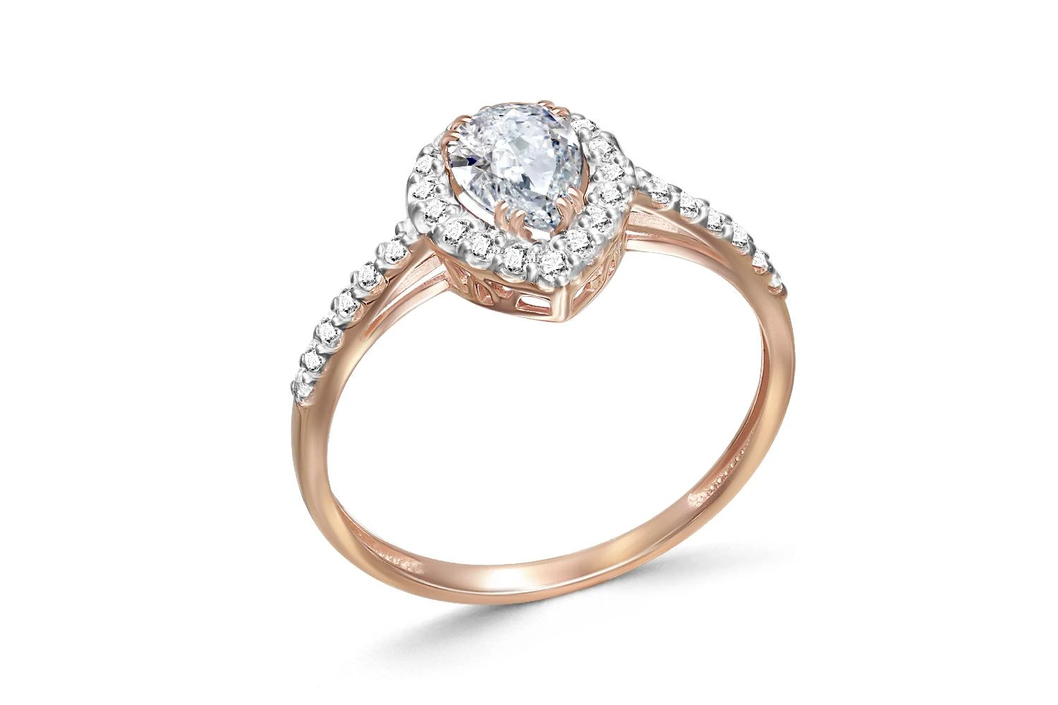 Кольцо из жёлтого золота с горным хрусталём и 29 фианитами