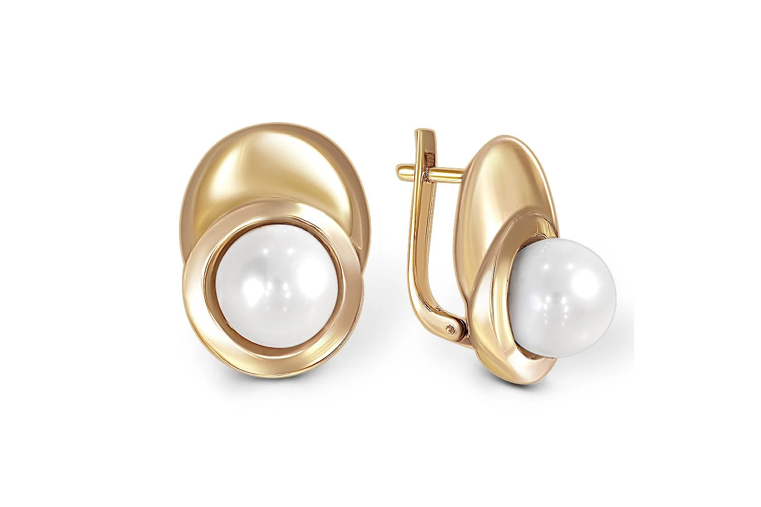 Серьги из жёлтого золота с 2 жемчужинами